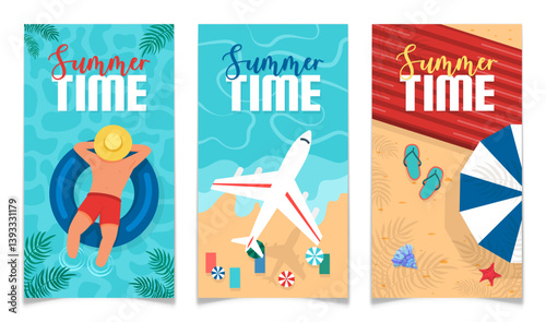 Set of Summer Time Banner, Tropical Beach Vacation