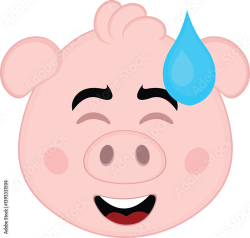 vector illustration emoji character face pig cartoon, with an expression of shame and a drop of sweat
