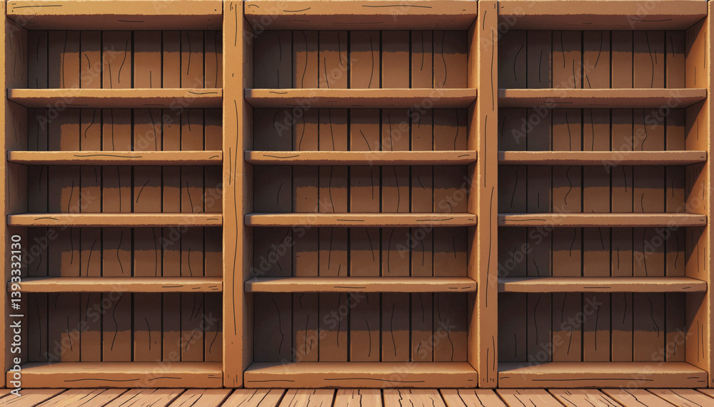 Wooden Shelves Displaying Empty Space in a Minimalist Style Wooden Shelves Displaying Empty Space in a Minimalist Style
