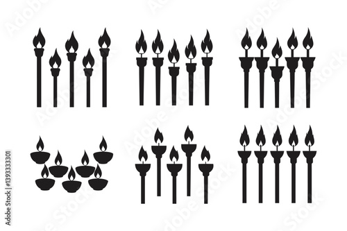 torches tea lights rows vector art silhouette