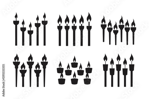 torches tea lights rows vector art silhouette