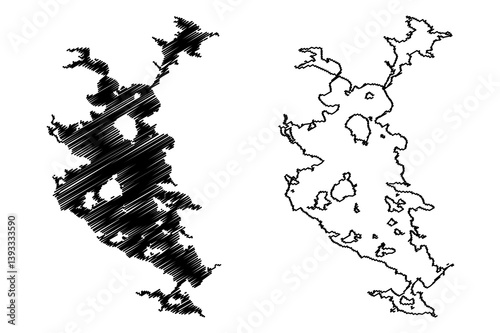 Lake Pyaozero (Russia, Russian Federation, Republic of Karelia) map vector illustration, scribble sketch Pyaozero, Kundozero and Tsipringa map