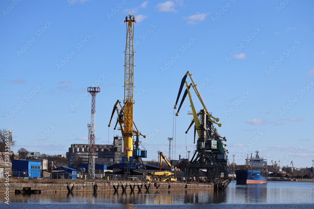 A large crane perched on the edge of a body of water, providing a majestic sight.