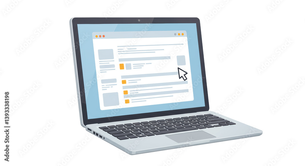 Isolated Laptop with Website Interface on Screen Isolated Laptop with Website Interface on Screen