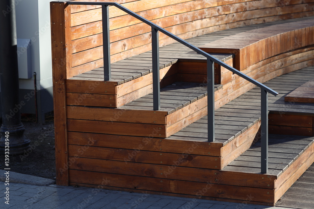 A detailed view of a set of wooden steps, great for use in home decor or architectural designs.