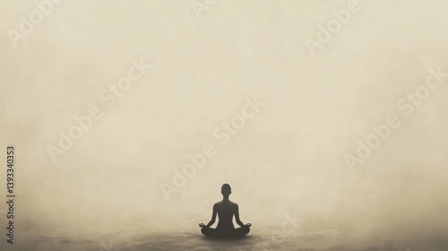 Minimalist Meditation: Solitary Figure in Lotus Position Against a Soft, Neutral Backdrop for Mindfulness and Calmness
