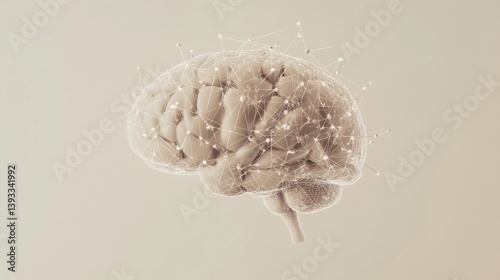 Abstract Brain Illustration with Neural Network Connections for Artificial Intelligence Concepts