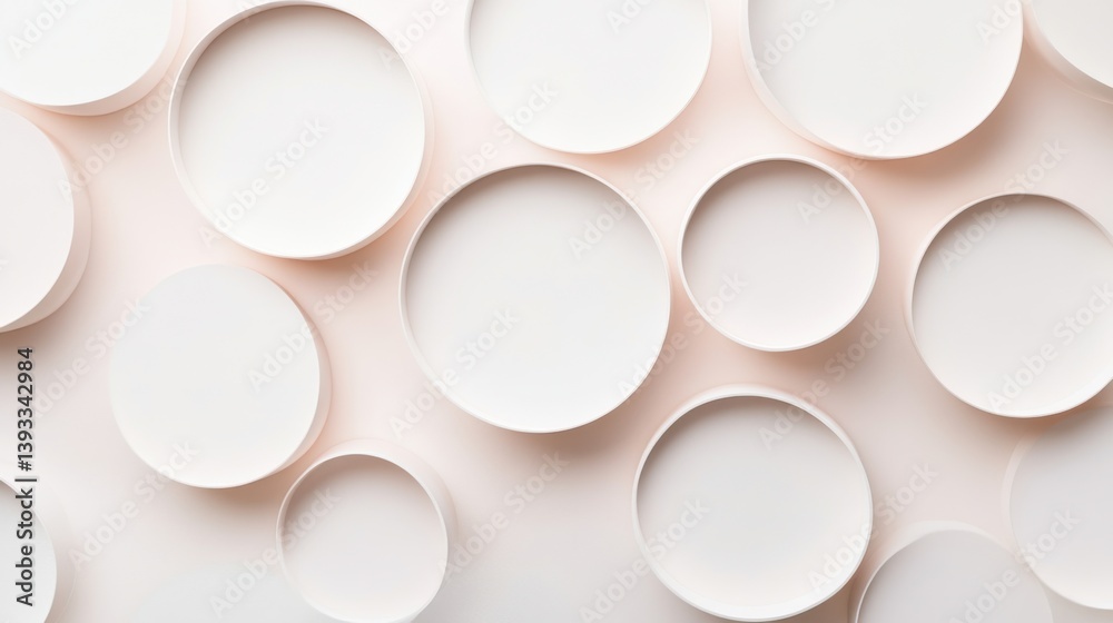 Minimalist Background with Overlapping White Circles on Soft Pink, Modern Design Minimalist Background with Overlapping White Circles on Soft Pink, Modern Design
