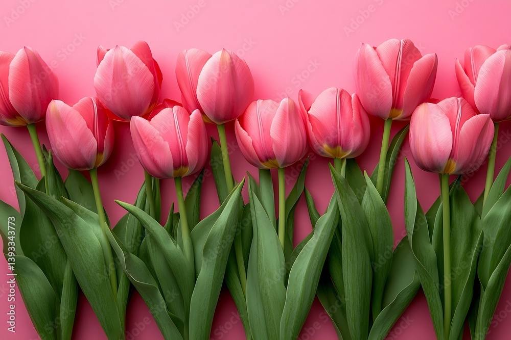 Lovely Pink Tulips Blooming in Spring Sunlight Floral Arrangement on Pink Background Perfect for Easter and Mothers Day : Generative AI Lovely Pink Tulips Blooming in Spring Sunlight Floral Arrangement on Pink Background Perfect for Easter and Mothers Day : Generative AI