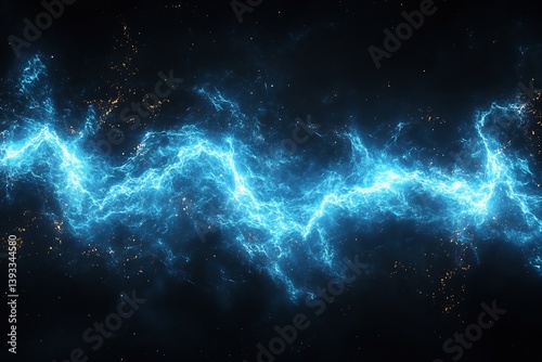 Electric Discharge Illustration Bright Blue Lightning Bolt Across a Dark Space Background Energy Surge : Generative AI