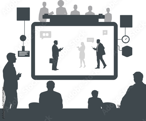 Teamwork Silhouette Vector, Business Meeting Illustration, Professional Collaboration Design