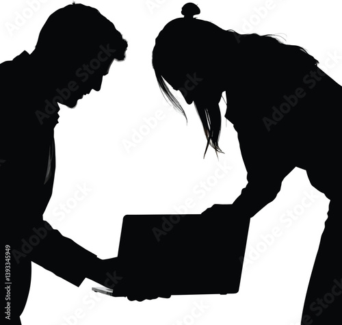 Teamwork Silhouette Vector, Business Meeting Illustration, Professional Collaboration Design