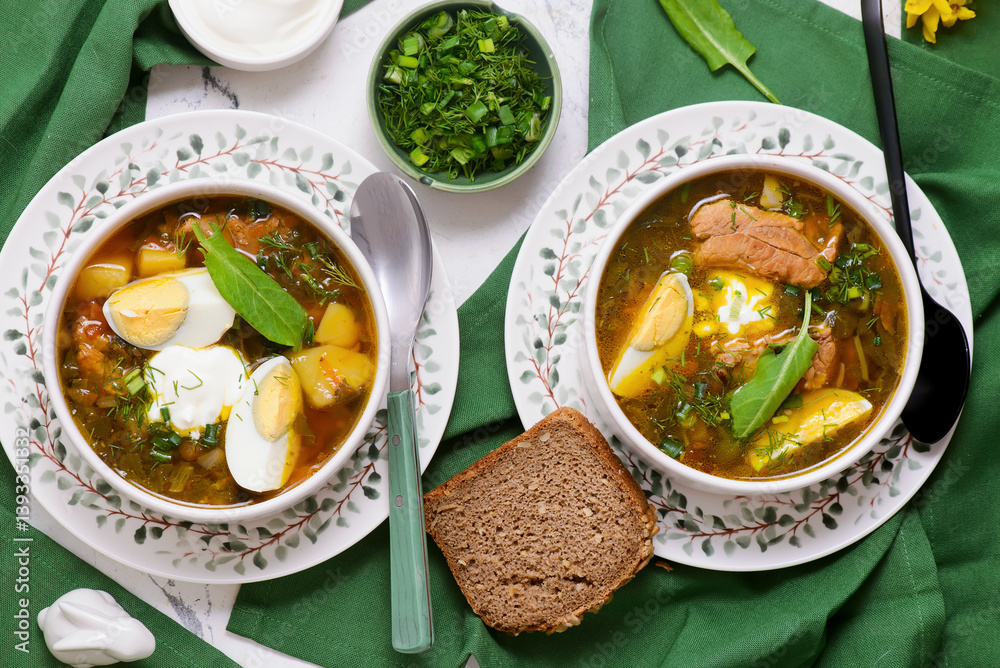 Ταπετσαρία Traditional Ukrainian green borscht with sorrel.style rustic