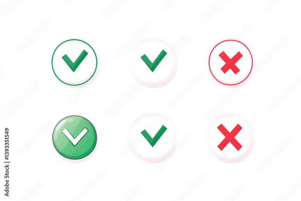 Graphic layouts for advertising featuring check and cross symbols in a clean design Graphic layouts for advertising featuring check and cross symbols in a clean design