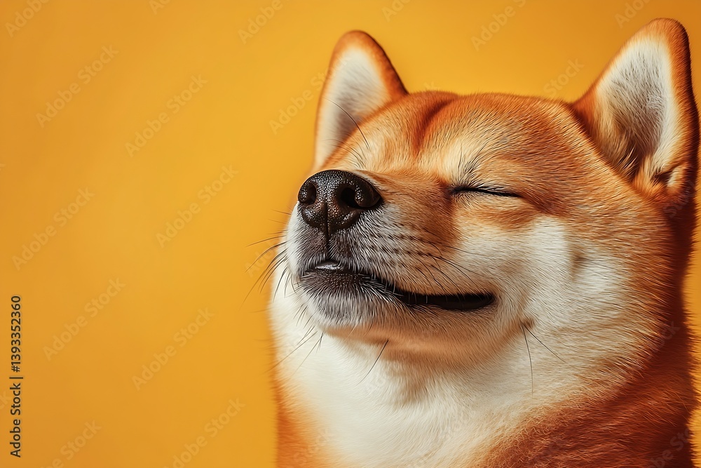 Obraz premium Shiba Inu Dog Portrait with Smiling Face on Yellow Background Cute Dog Breed Animal Lover Theme Pet Photography : Generative AI