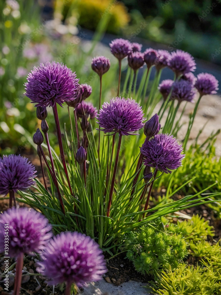 Fototapeta premium Flower bed with purple ornamental chives.