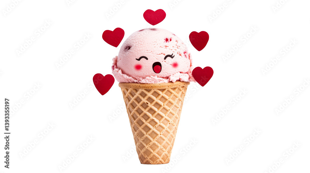 Ice cream cone with hearts surrounding it, cut out transparent Ice cream cone with hearts surrounding it, cut out transparent
