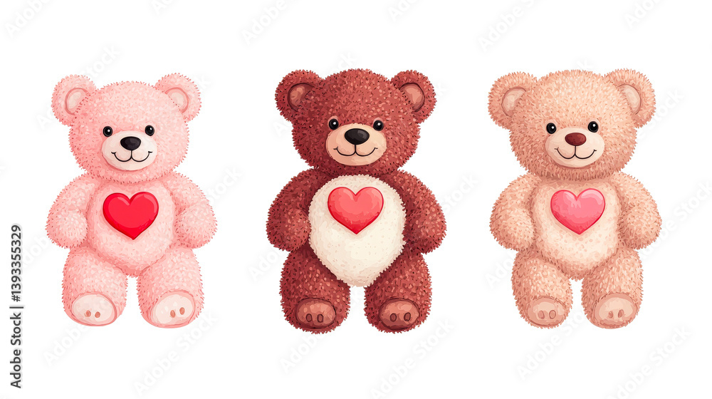 Three heart teddy bears for Valentine's Day illustration, cut out transparent Three heart teddy bears for Valentine's Day illustration, cut out transparent