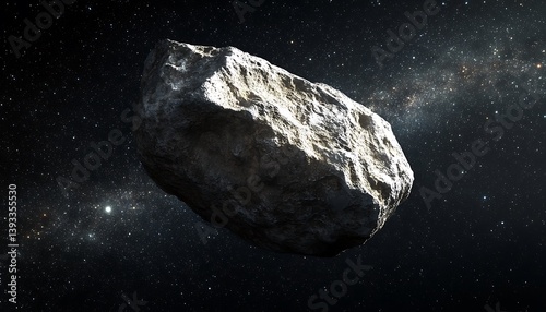 A large asteroid drifting slowly through the vast star filled cosmos
