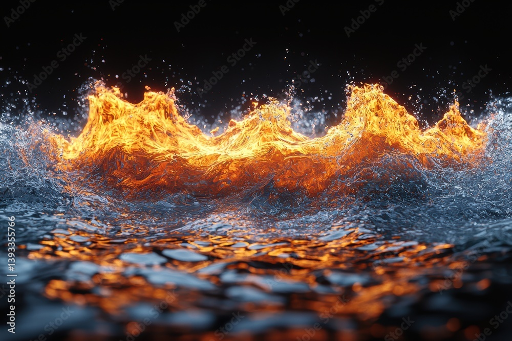 Dynamic Flames Rising Majestically Above The Tranquil Water Surface Creating A Stunning Scene