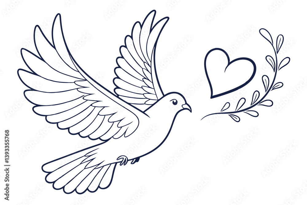 Obraz premium Flying Dove with Heart Vector Art. Love and Peace Symbol