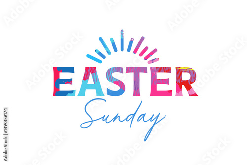 Easter Sunday logo with colorful brush stroke typography pattern. Christ is risen, Happy Easter - creative banner design. Vector illustration