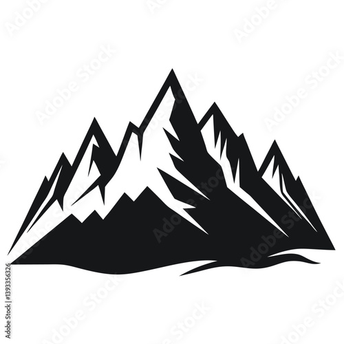 Bold Mountain Range Peaks Silhouette Against White Backdrop Rugged, Sharp Edges, Black, Nature