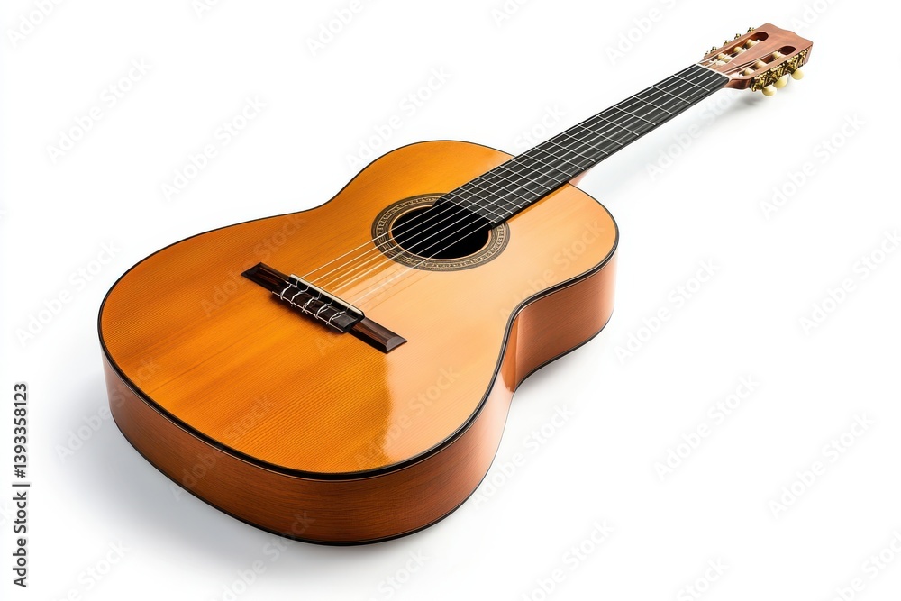 Fototapeta premium Acoustic guitar lying on a white surface aton isolated and white background 