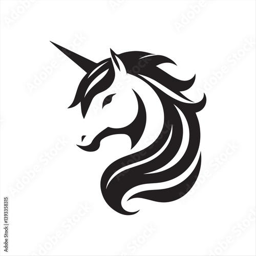 Wallpaper Mural Stylized Unicorn Head – Black and White Fantasy Vector Illustration Torontodigital.ca