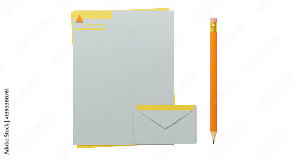 Isolated Stationery Set with Paper Envelope and Pencil Isolated Stationery Set with Paper Envelope and Pencil