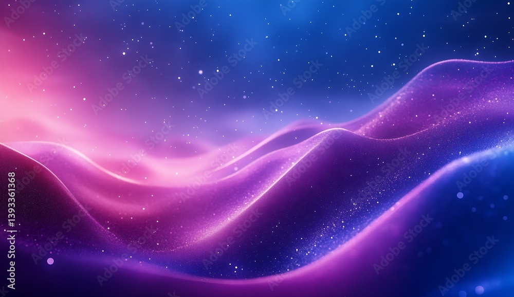 Dreamy depiction of rolling waves adorned with sparkles and a soothing gradient of pink and blue tones : Generative AI Dreamy depiction of rolling waves adorned with sparkles and a soothing gradient of pink and blue tones : Generative AI