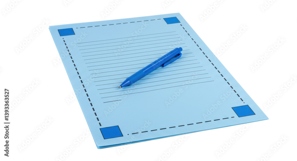 Isolated Blue Note Pad with Pen for Writing and Planning Isolated Blue Note Pad with Pen for Writing and Planning