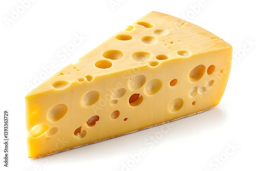 Swiss cheese wedge isolated on white background