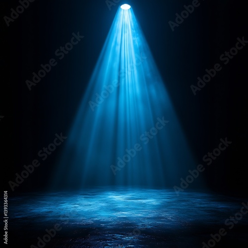 Dramatic Blue Spotlight Shining on Dark Stage Floor Abstract Background Texture and Atmospheric Mood Photography : Generative AI