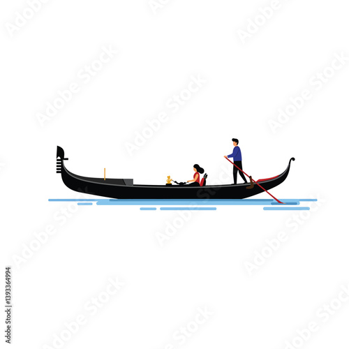 Gondola riders enjoying a scenic view in flat vector art style vector illustration