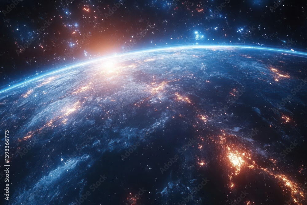 Fototapeta premium Earth from space, vibrant lights, cosmic view