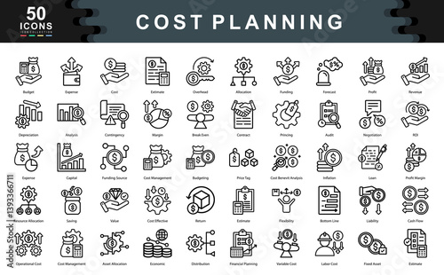 Cost Planning icon collection set. Simple line vector illustration.