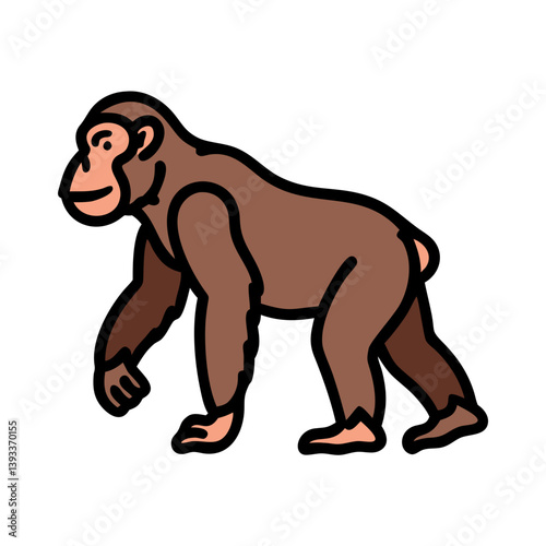 Illustration of a brown chimpanzee primate animal walking on all fours cartoon on transparent background