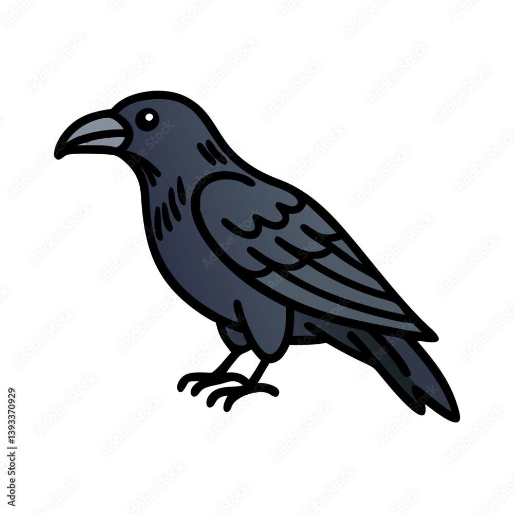 Fototapeta premium Illustration of a black raven perched, bird drawing, raven clip art image free on transparent background