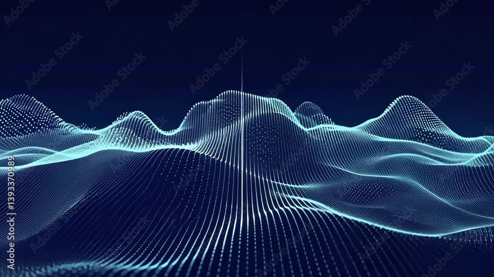 Explore a mesmerizing digital landscape filled with glowing dots and flowing lines representing an audio visualization journey Generative AI