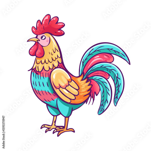Colorful rooster illustration farm animal poultry bird design vector drawing on transparent background