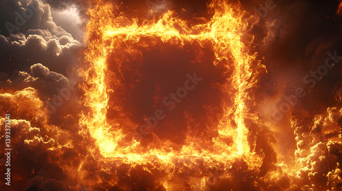Fiery Square Frame Against Dramatic Clouds photo