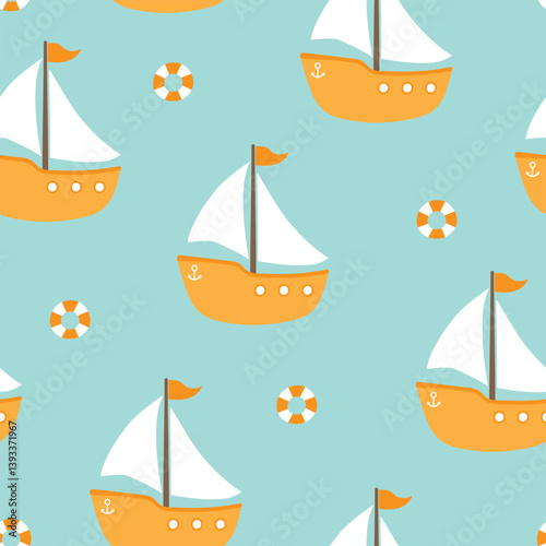 Seamless pattern with sailboat. Vector illustration. It can be used for wallpapers, wrapping, cards, patterns for clothes and other.