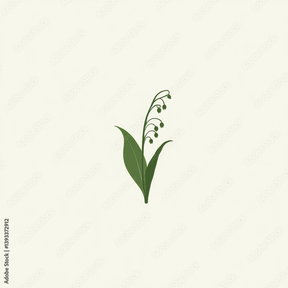 Fototapeta premium A minimalist design featuring a single stem of Lily of the Valley against a simple background