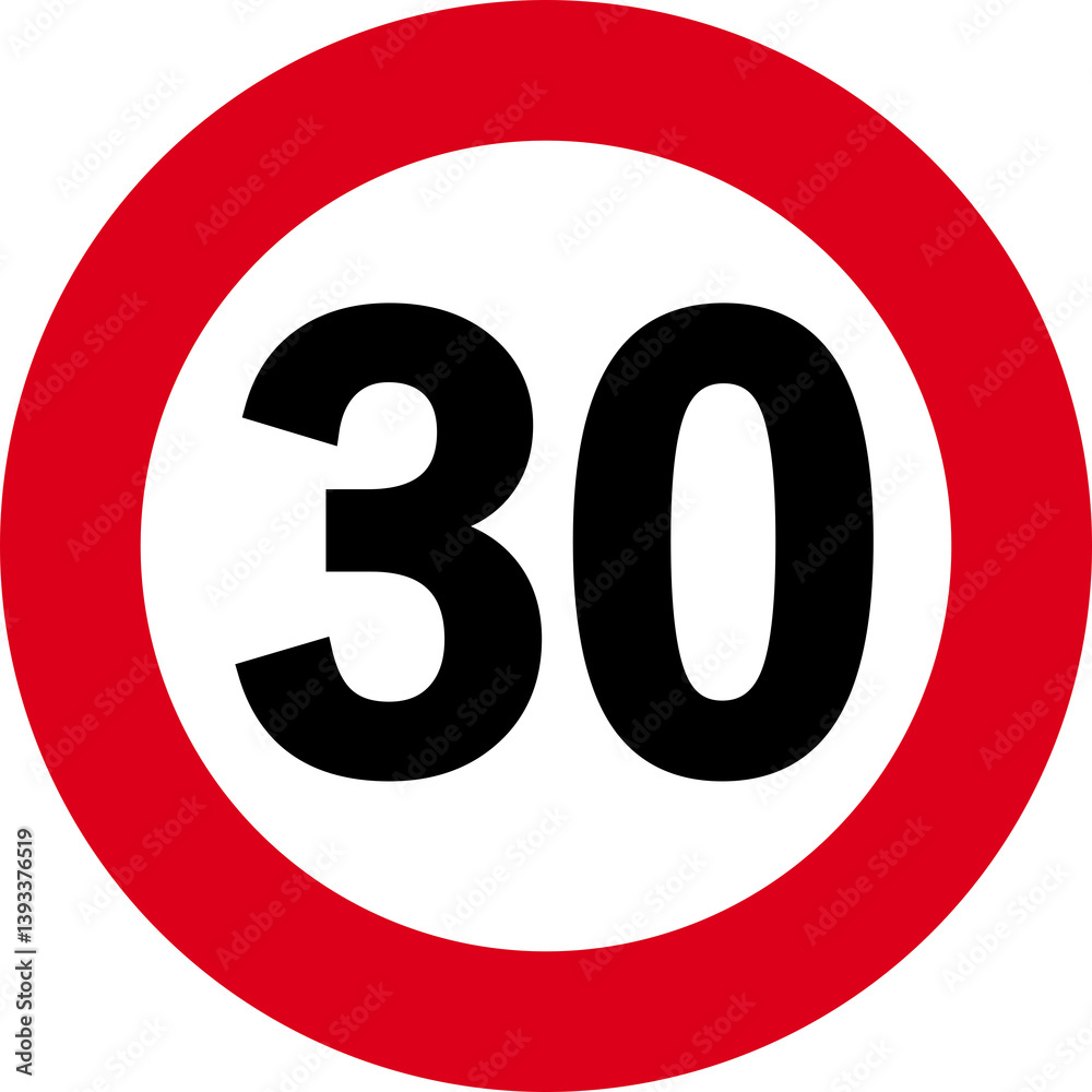 Speed Limit Sign 30 km/h – Red Circular Road Sign for Traffic Control Speed Limit Sign 30 km/h – Red Circular Road Sign for Traffic Control