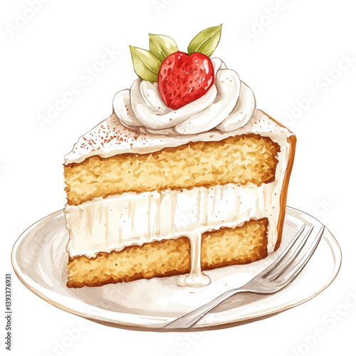 tres leches cake, watercolor dessert, vector cake, hand painted sweet, isolated on white, latin dessert, creamy cake, milk soaked cake, delicious treat, soft dessert, sweet illustration, dessert water
