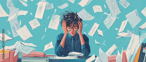 Deadline Stress: Overdue Tasks, Cluttered Workspace, Anxiety at Work