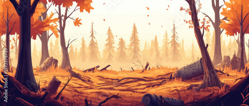 deforestation concept. cleared forest on an autumn day.