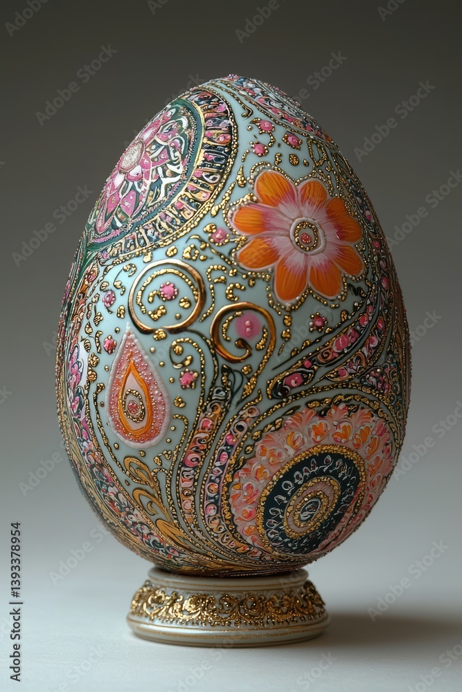 An Ornate and Decorative Egg Featuring Colorful and Detailed Floral Patterns That Delight the Eye