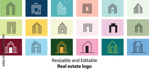 Real estate logo. logo design illustration. logo icon design. Line art real estate logo